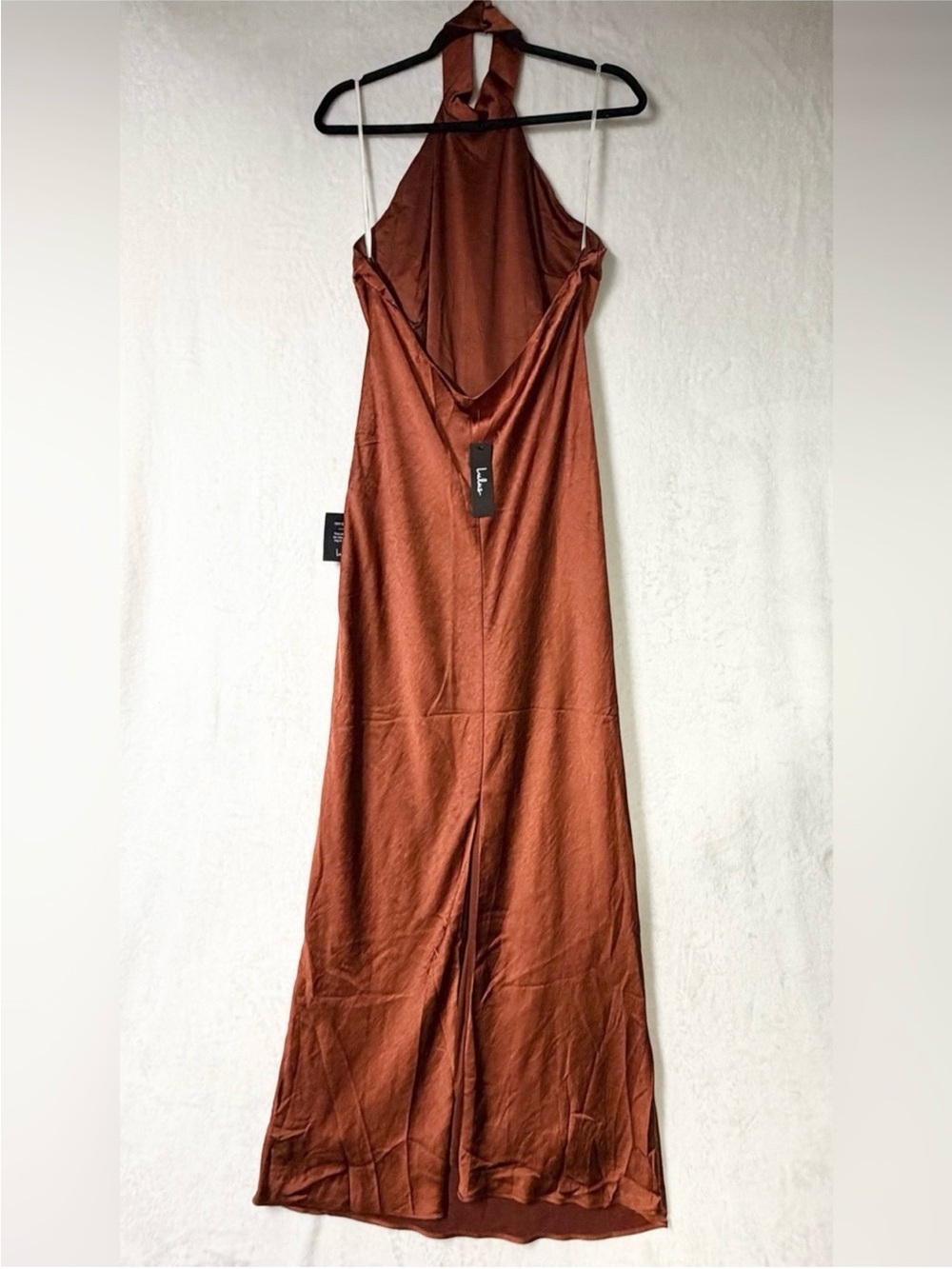 Lulus Love in Your Life Rust Brown Satin Halter Maxi Dress Open Back Gown S NWT - Picture 6 of 9